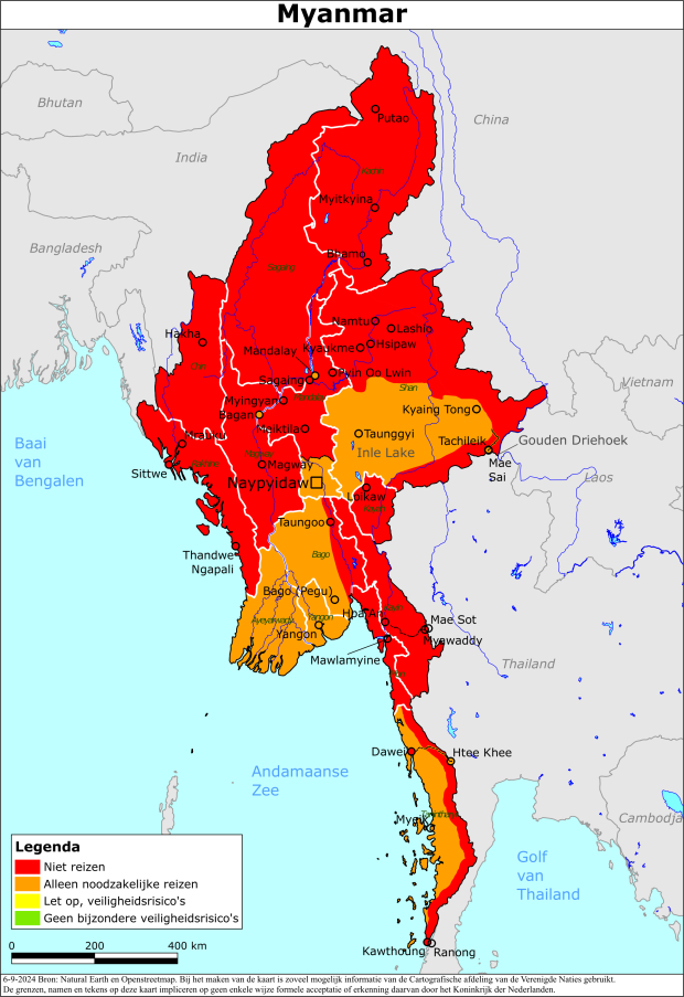 reisadvies kaart Myanmar