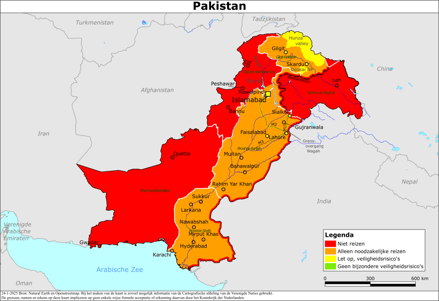 reisadvies kaart Pakistan