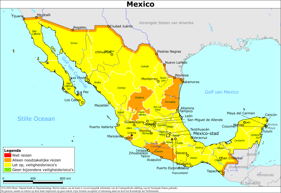 reisadvies kaart Mexico