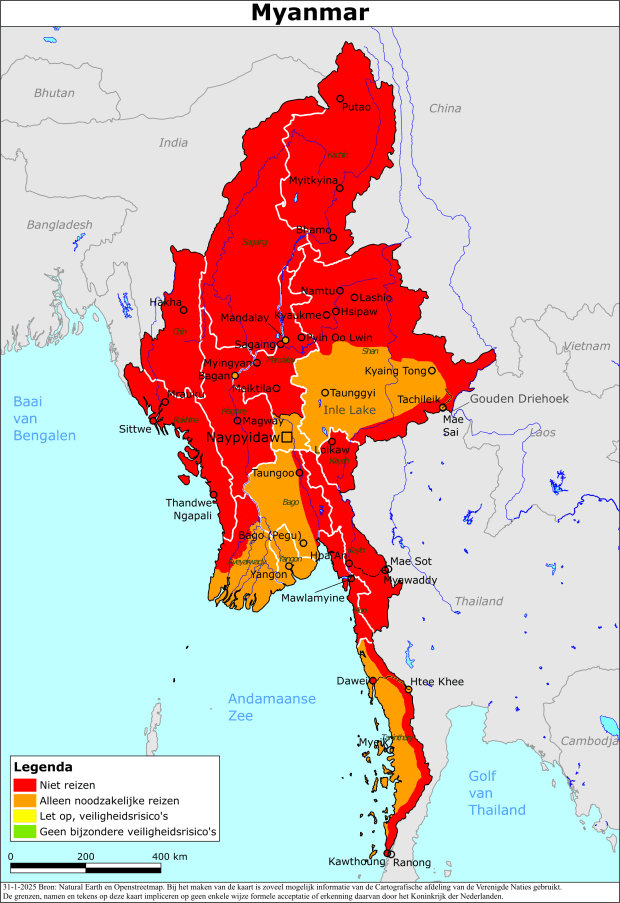 reisadvies kaart Myanmar